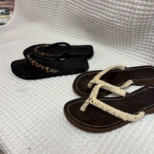 Women's Black and Tan Beaded Sandals